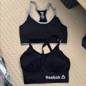 Reebok and Puma Black Sports Bras Duo with Gray Trim